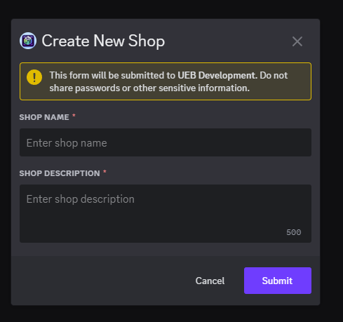 Create Shop Modal